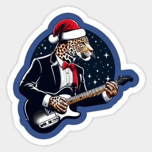 Leopard Playing Guitar Christmas Sticker